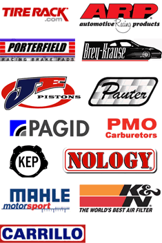 Tire Rack, Automotive Racing Produts, Porterfield, Brey-Krause, JE Pistons, Pauter, Pagid, PMO Carburetors, KEP, Nology, Mahle moter sport, K&N, Carrillo